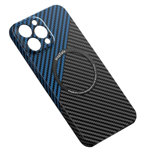 iPhone 14 Plus - Husa iPhone 14 Plus » iPefet Carbon, Kevlar Pattern, cu MagSafe, Black, Blue