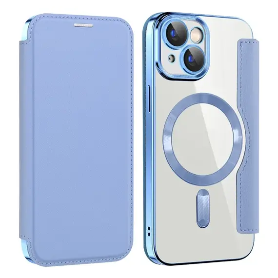 iPhone 15 - Husa iPhone 15 » MagFlip Magnet, RFID protect, Leather, Chrome Edge, Sky BLUE