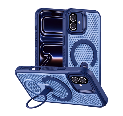 iPhone 16 - Husa iPhone 16 MeshMag KickStand MagSafe, Blue