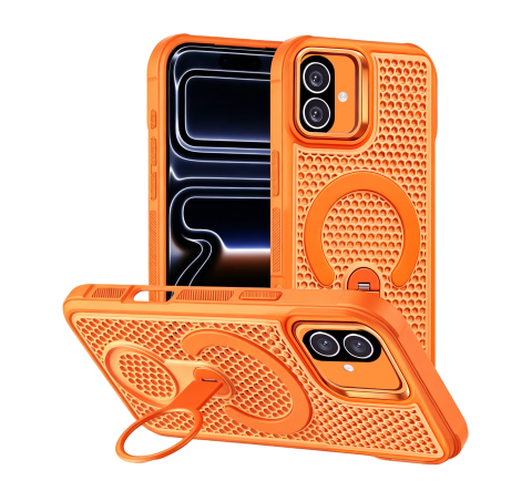 iPhone 16 - Husa iPhone 16 MeshMag KickStand MagSafe, Orange