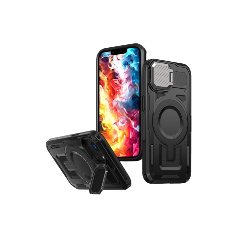 Huse telefoane - Husa iPhone 17 Air » UrbanMag Hybrid, Armor MagCase, CamBracket, BLACK