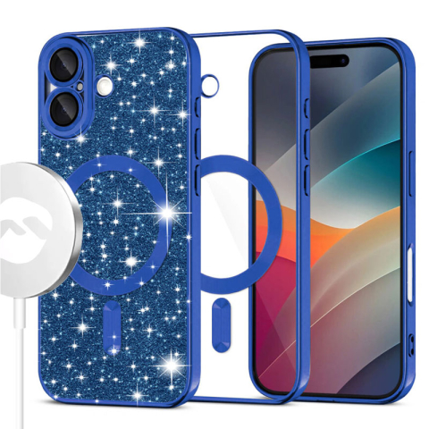 iPhone 17 - Husa iPhone 17 MagSparks Glitter MagSafe, Deep Blue