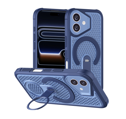 iPhone 17 - Husa iPhone 17 MeshMag KickStand MagSafe, Blue