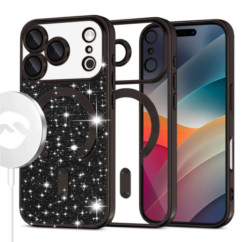 iPhone 17 Pro - Husa iPhone 17 Pro MagSparks Glitter MagSafe, Black
