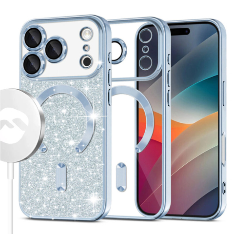 iPhone 17 Pro - Husa iPhone 17 Pro MagSparks Glitter MagSafe, Light Blue