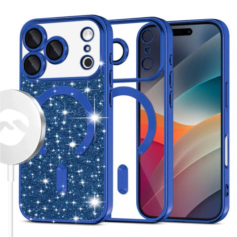 iPhone 17 Pro Max - Husa iPhone 17 Pro Max MagSparks Glitter MagSafe, Deep Blue