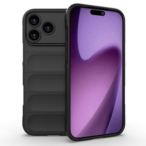iPhone 17 Pro Max - Husa iPhone 17 Pro Max Wave Grip Microfiber ShockProof, Night Black