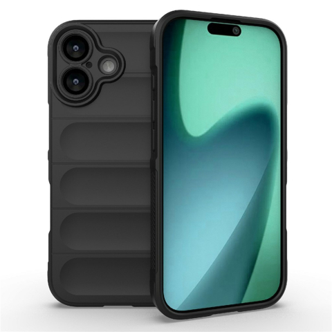 iPhone 17 - Husa iPhone 17 Wave Grip Microfiber ShockProof, Night Black