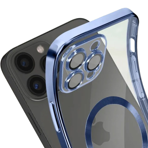 iPhone 15 Plus - Husa Plating » iPhone 15 Plus - silicon cu MagSafe, Slim, Clear | Blue