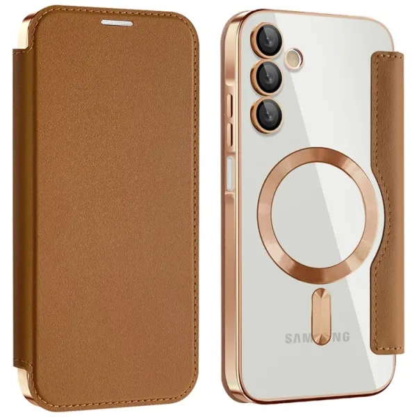 Galaxy A15 - Husa Samsung Galaxy A15 (A156) Magnet Rfid Protect Leather Chrome Edge Gold