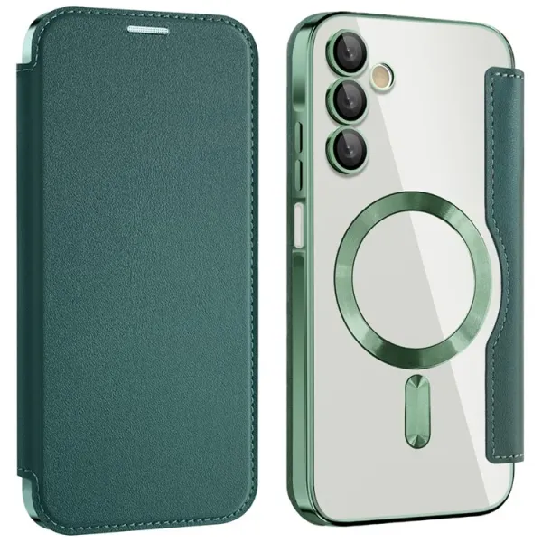 Galaxy A15 - Husa Samsung Galaxy A15 (A156) Magnet Rfid Protect Leather Chrome Edge Green