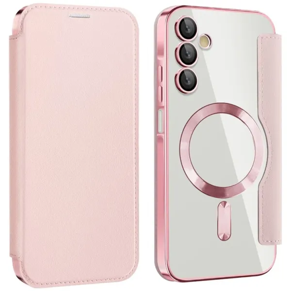 Galaxy A15 - Husa Samsung Galaxy A15 (A156) Magnet Rfid Protect Leather Chrome Edge Pink
