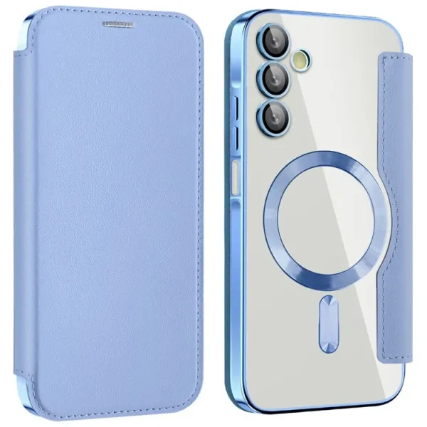 Galaxy A15 - Husa Samsung Galaxy A15 (A156) Magnet Rfid Protect Leather Chrome Edge Sky Blue