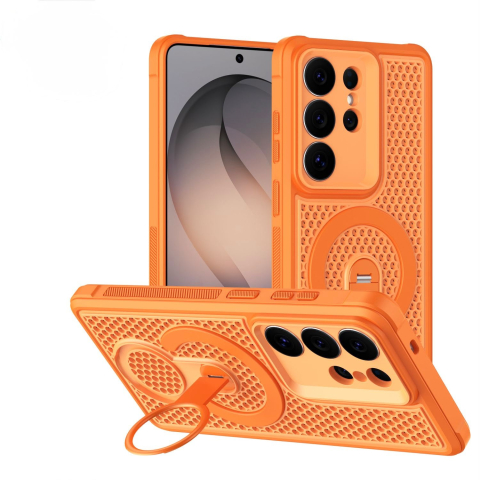 Huse Samsung - Husa Samsung Galaxy A57 5G MeshMag cu MagSafe, inel si stand, Orange