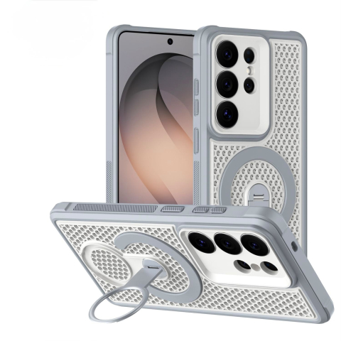 Huse Samsung - Husa Samsung Galaxy A57 5G MeshMag cu MagSafe, inel si stand, White