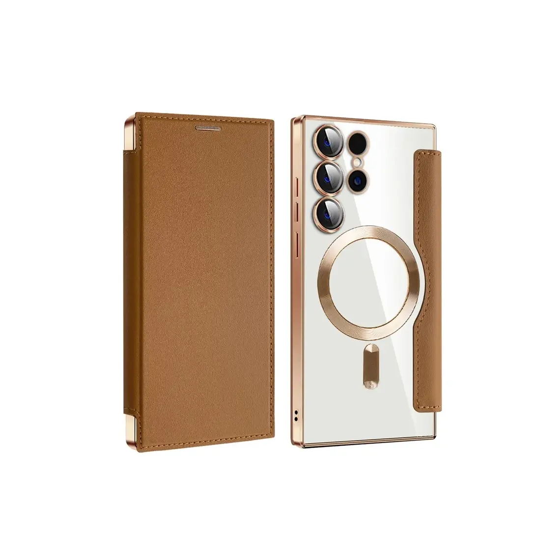 Huse Samsung - Husa Samsung S24 Ultra MagFlip Magnet, RFID protect, Piele Auriu