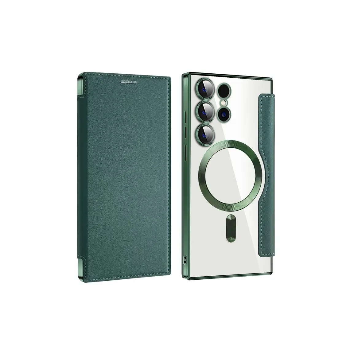 Huse Samsung - Husa Samsung S24 Ultra MagFlip Magnet, RFID protect, Piele Verde