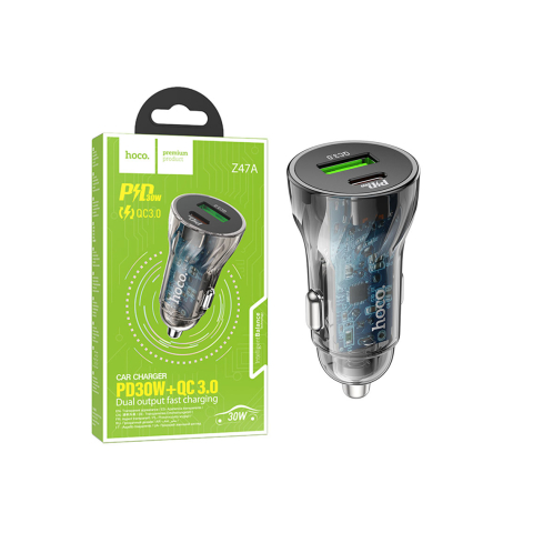 Incarcatoare si Baterii Externe - Încărcător auto 30W, 1xUSB-C, 1xUSB-A, PD, QC3.0– Hoco