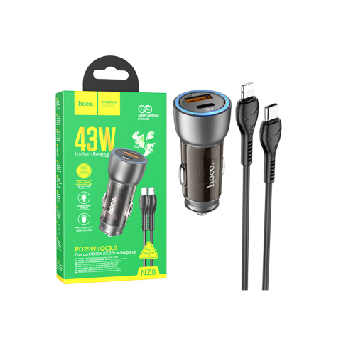 Incarcatoare si Baterii Externe - Încărcător auto 45W, 1xUSB-C, 1xUSB-A, PD, QC3.0 + cablu inclus– Hoco