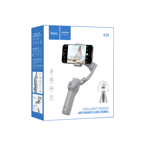 Selfie stick/Trepiede - Stabilizator gimbal 3 axe, 3600mAh, BT 5.2 – Hoco K24 (Gray)