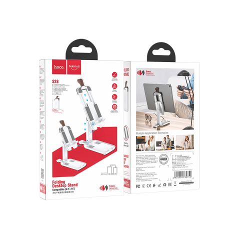 Suporturi Birou - Suport Birou, Stand, pentru telefon / tableta, MultiAngle, Folding, Metalizat, White – Hoco S28