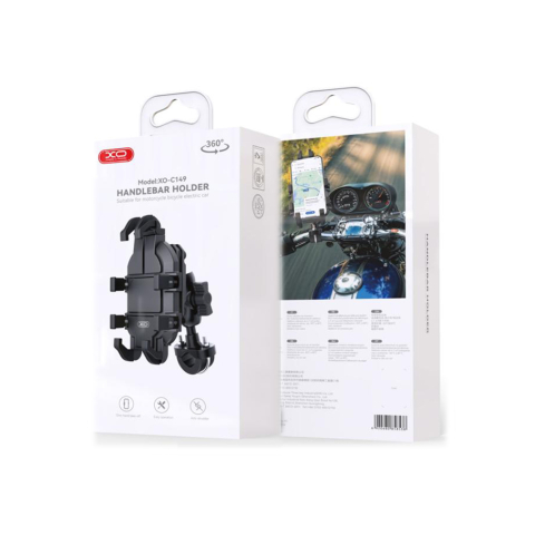 Suport Moto/Bike - Suport Moto/Bike, cleme laterale, montaj Ghidon, Anti‑vibrații, Rotire 360°, Black – XO C149