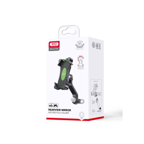 Suport Moto/Bike - Suport Moto/Bike, cu cleme laterale, montaj Oglindă, Anti‑vibrații, Rotire 360°, 4 colțuri, Black – XO C118