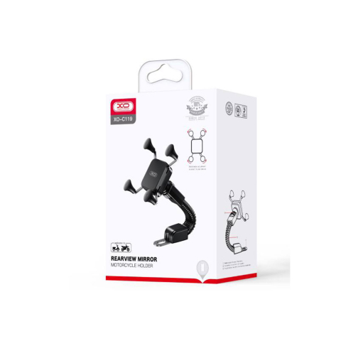Suport Moto/Bike - Suport Moto/Bike, cu cleme laterale, montaj Oglindă, Rotire 360°, brat flexibil, Black – XO C119