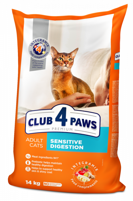 CLUB 4 PAWS Premium Sensitive, Hrana uscata pisici, Digestie sensibila, Pui, 14kg [1]