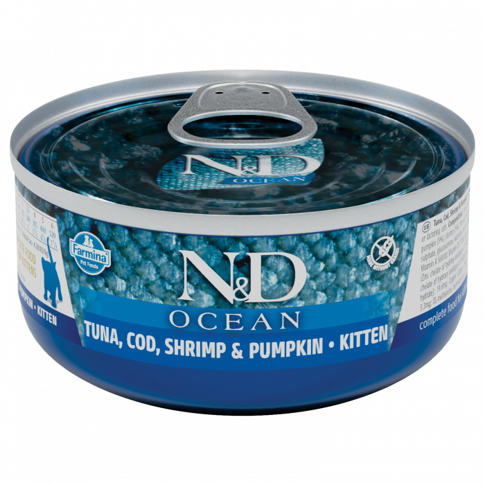 N&D OCEAN PISICA TON, COD, CREVETE & DOVLEAC KITTEN 70G [1]