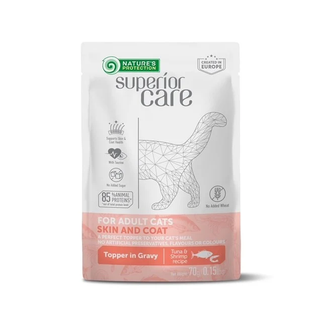 Nature's Protection Gustari Pentru Pisici Adulte De Toate Rasele Piele si Blana cu Ton si Creveti 70g [1]