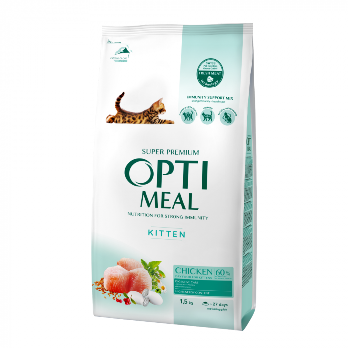 OPTIMEAL Kitten, Hrana uscata pisici junior Pui 1.5kg [1]