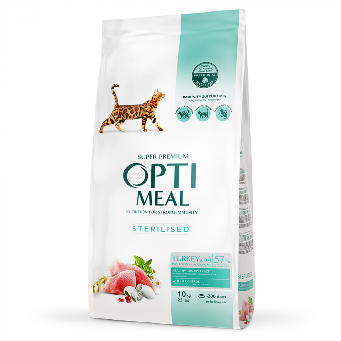 OPTIMEAL Sterilised, Hrana uscata pentru pisici sterilizate Curcan si ovaz 10kg [1]