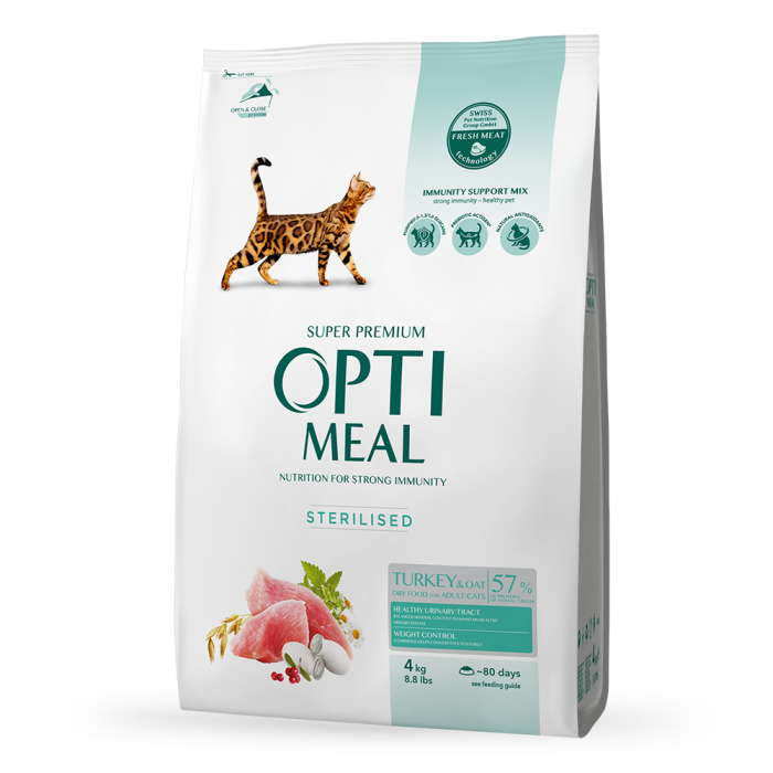 OPTIMEAL Sterilised, Hrana uscata pentru pisici sterilizate Curcan si ovaz 4kg [1]