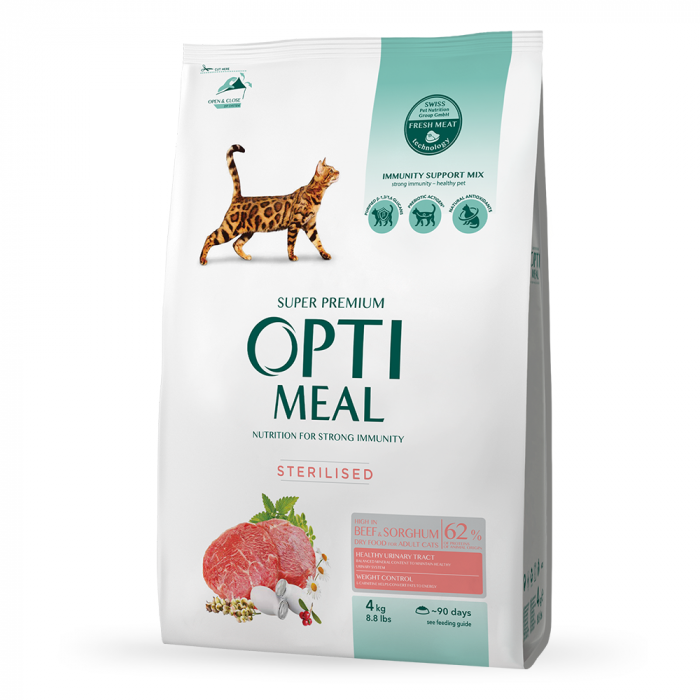 OPTIMEAL Sterilised, Hrana uscata pentru pisici sterilizate Vita si sorg 4kg [1]