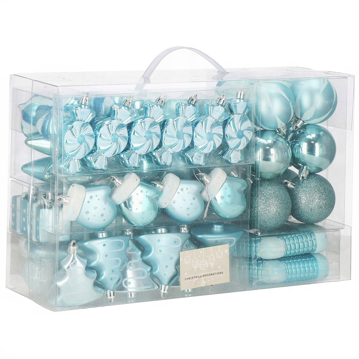 Decoratiuni si articole casa - Set globuri si decoratiuni de Craciun, 77 piese, diverse dimensiuni, albastru