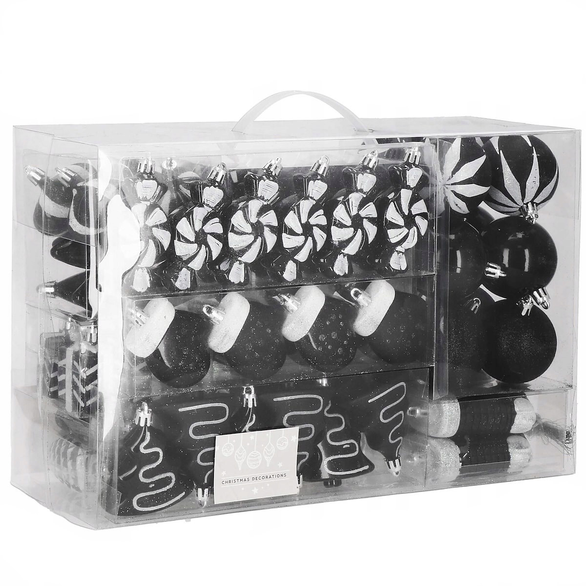 Decoratiuni si articole casa - Set globuri si decoratiuni de Craciun, 77 piese, diverse dimensiuni, negru