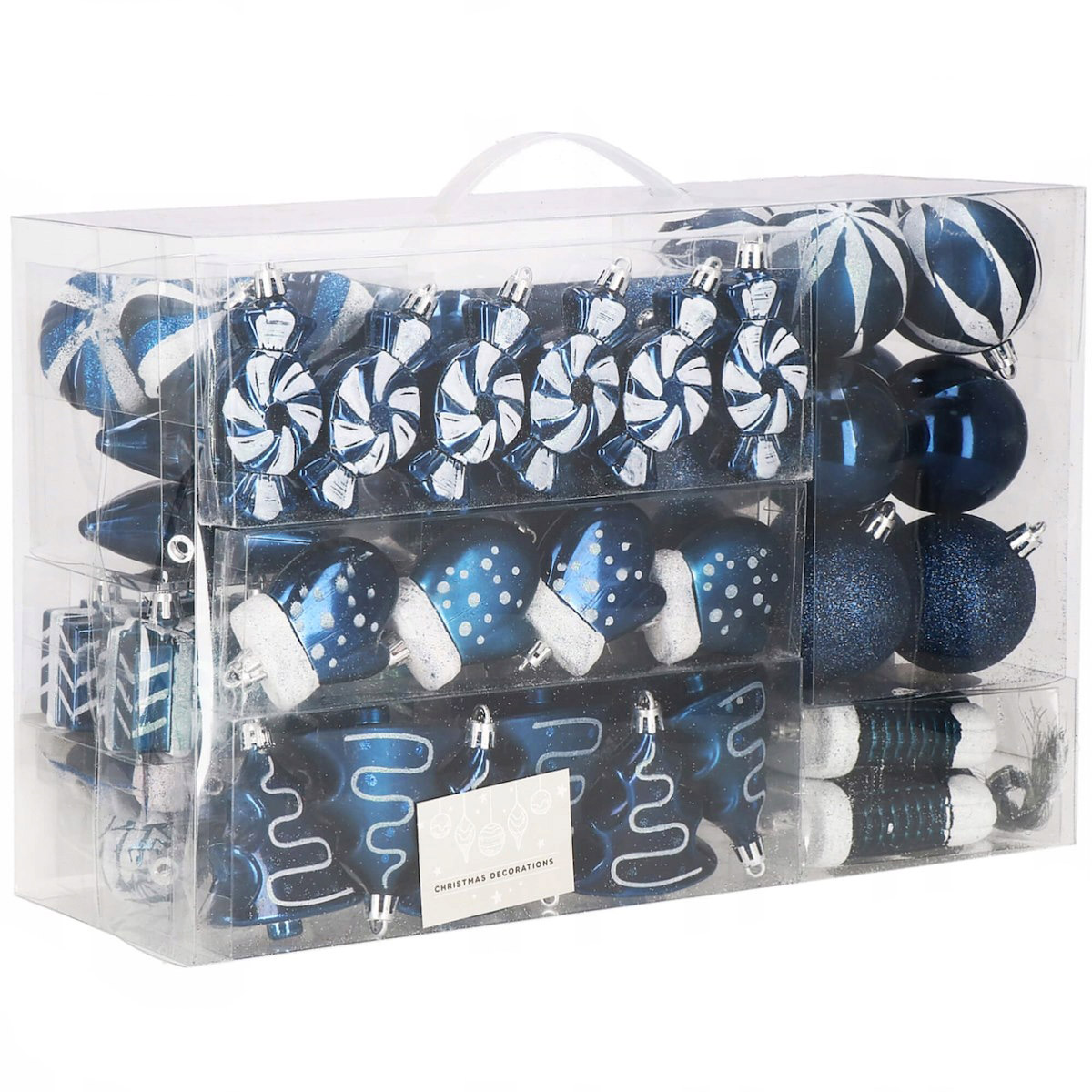 Decoratiuni si articole casa - Set globuri si decoratiuni de Craciun, 77 piese, diverse dimensiuni, albastru inchis