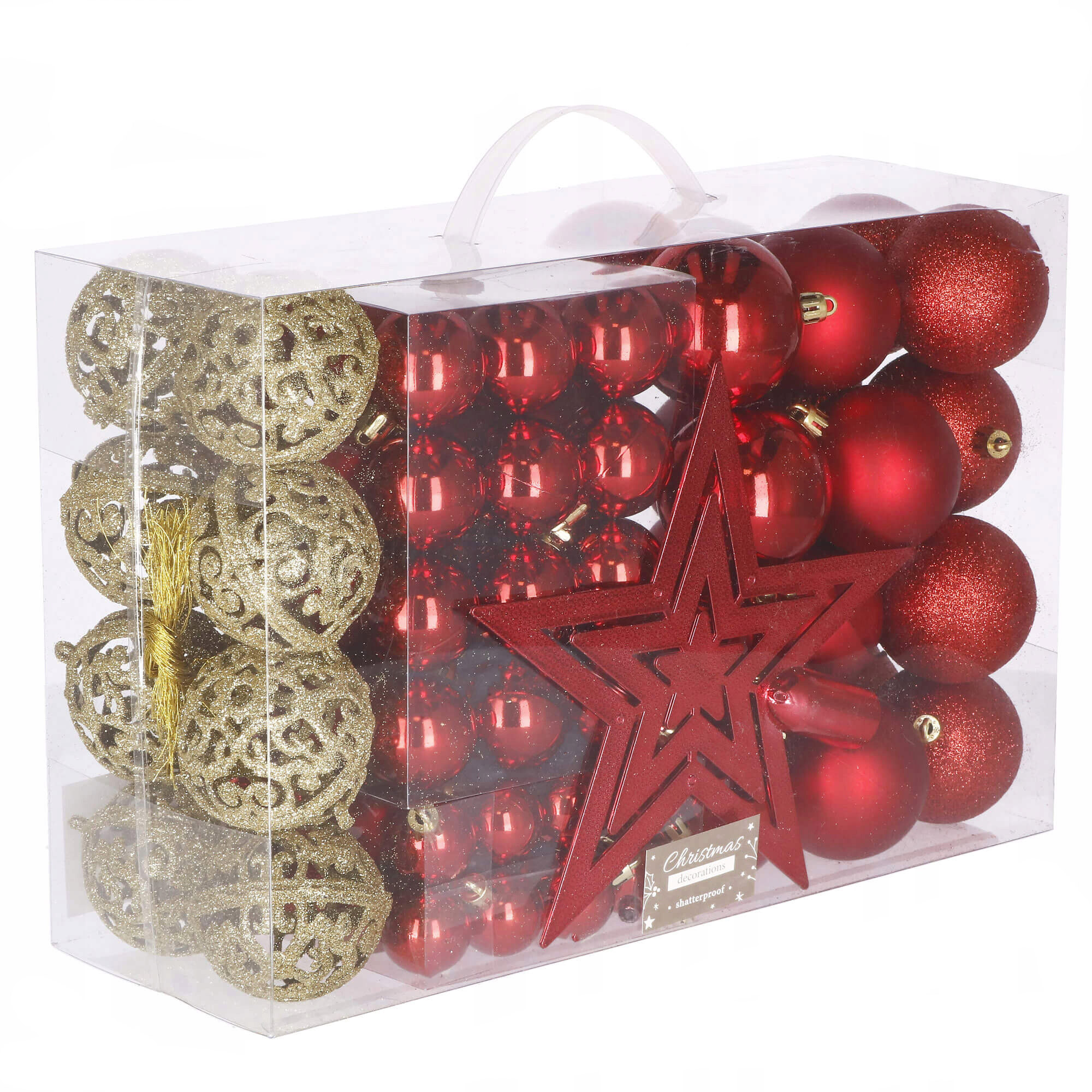 Decoratiuni si articole casa - Set globuri de Craciun, 100 bucati, 3-6cm, rosu auriu