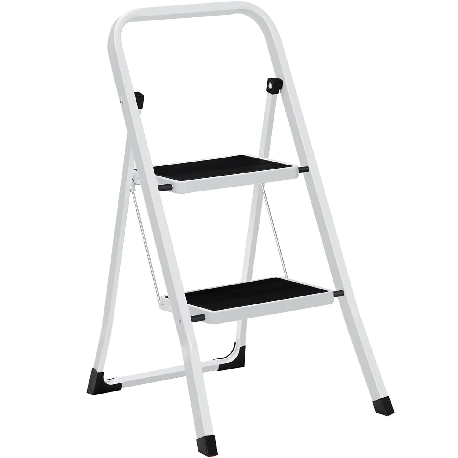 Scule si unelte - SONGMICS Scara pliabila cu 2 trepte, cauciuc antiderapant, sarcina 150 kg, otel, 45x55x82cm, alb si negru