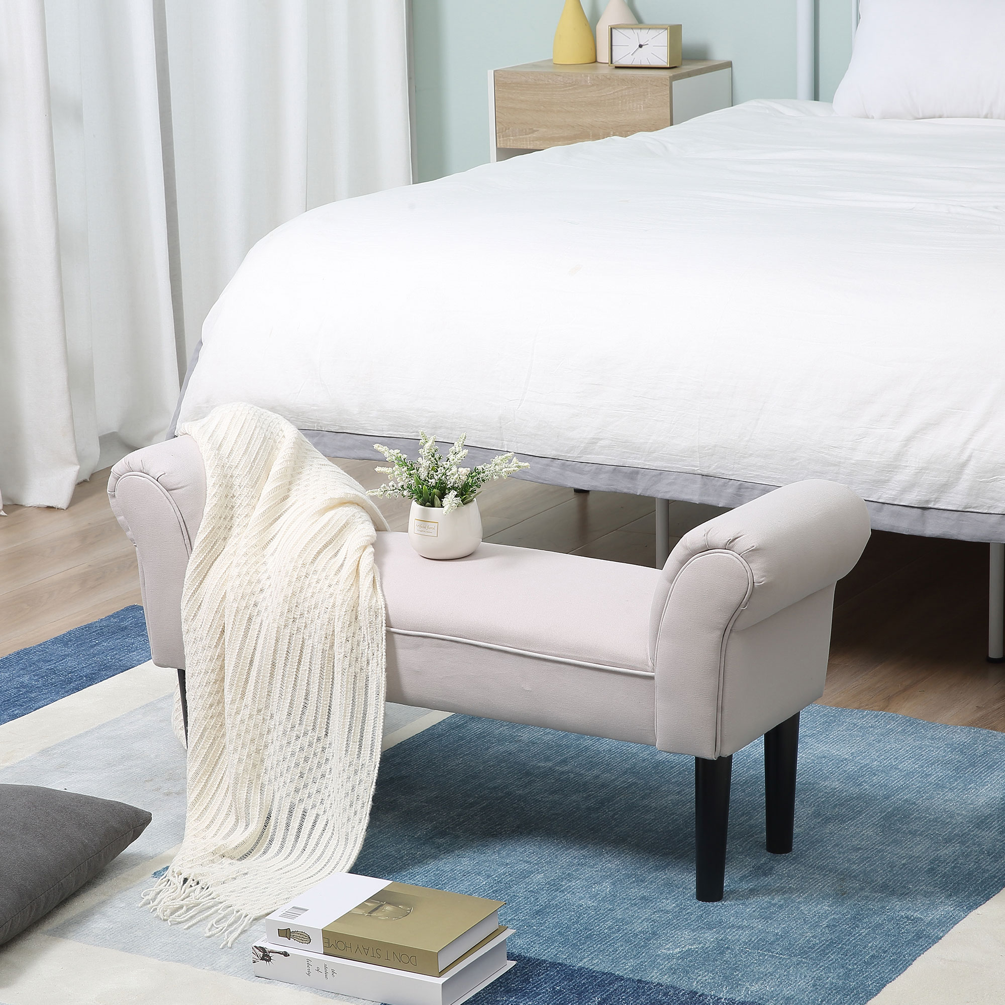  Banca Pat - Tapitata Gri cu Cotiere Rotunjite [7]