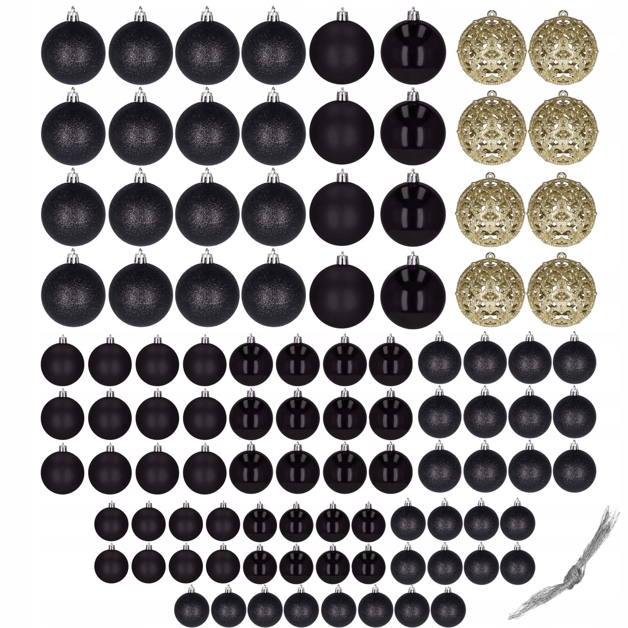 Set globuri de Craciun, 100 bucati, 3-6cm, negru auriu [9]