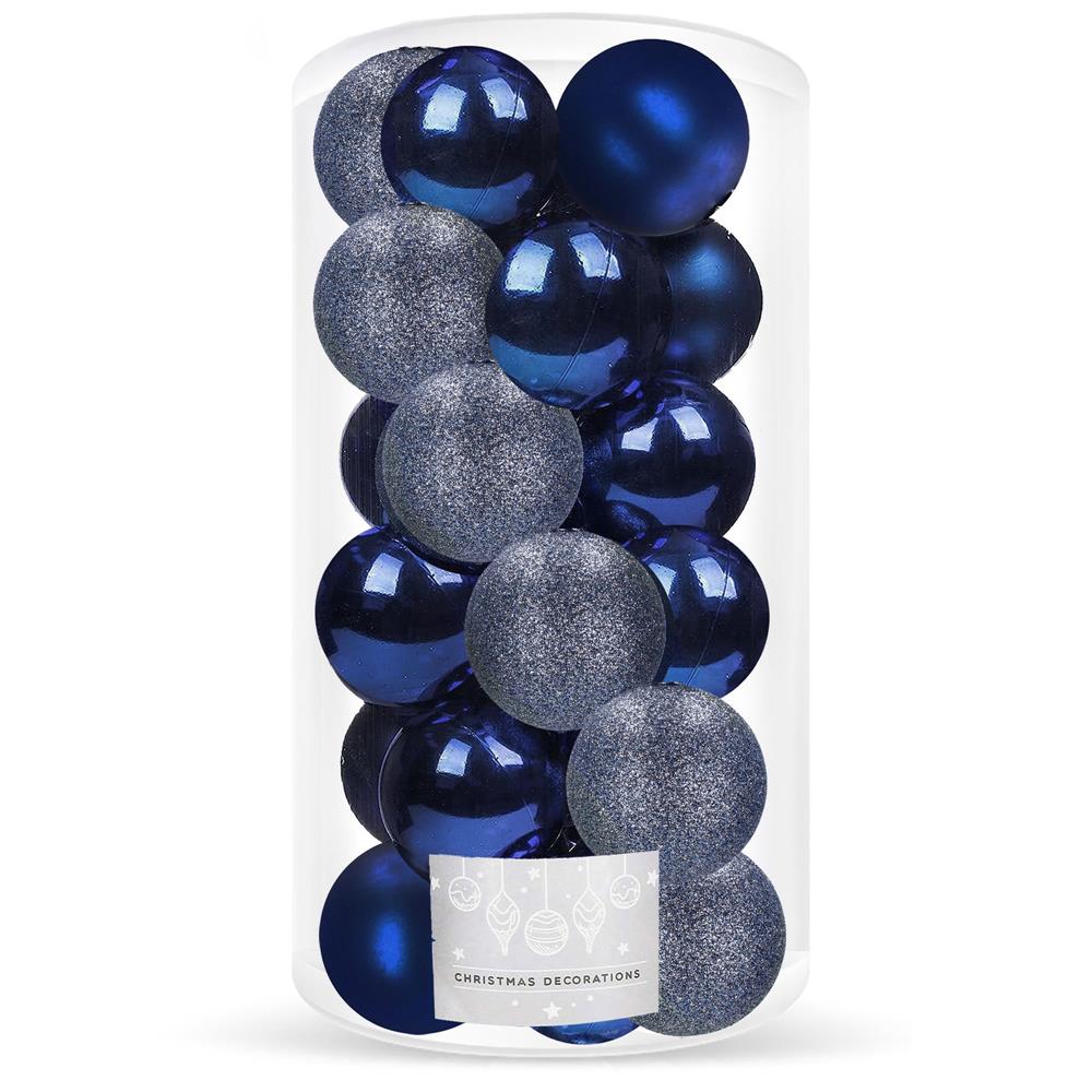 Decoratiuni si articole casa - Set globuri de Craciun, 20 bucati, 3 modele, 4cm, albastru marin