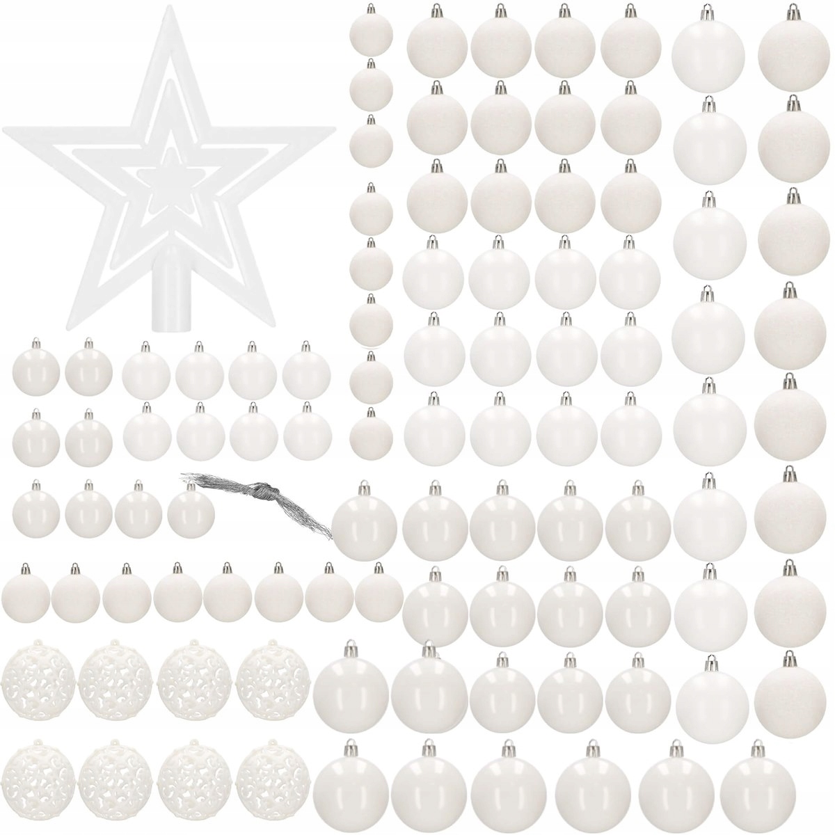 Set globuri si decoratiuni de Craciun, 100 piese, diverse dimensiuni cu stea, alb [2]