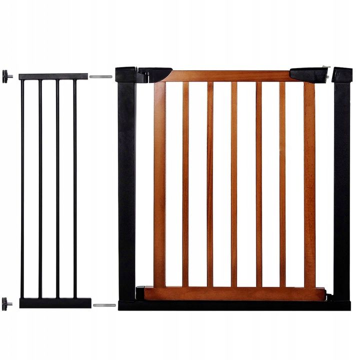 Mobila - Poarta de siguranta Safety Gate pentru scari, ajustabila 103-110 cm, din otel si lemn, negru maro