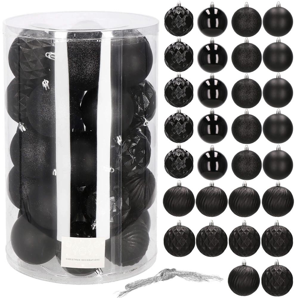 Set globuri de Craciun, 30 bucati, 8cm, 6 modele, negru [11]
