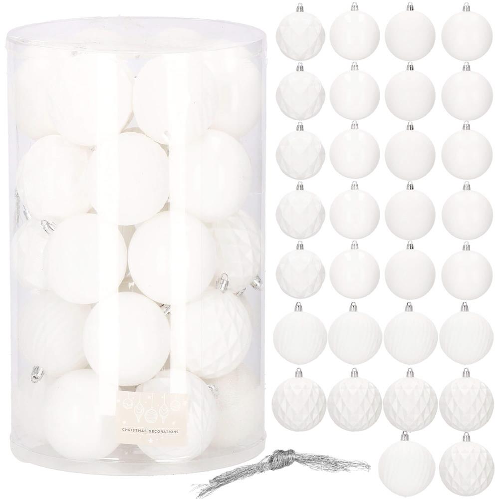 Set globuri de Craciun, 30 bucati, 8cm, 6 modele, alb [10]
