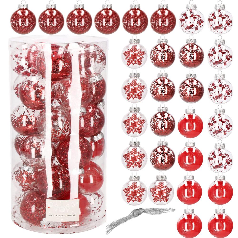 Set globuri de Craciun Inedit, 30 bucati, 7cm, transparente si rosu [10]