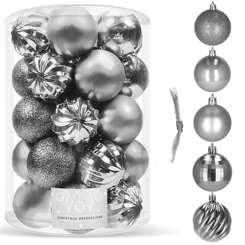 Set globuri de Craciun, 20 bucati, 5 modele, 6cm, argintiu [9]