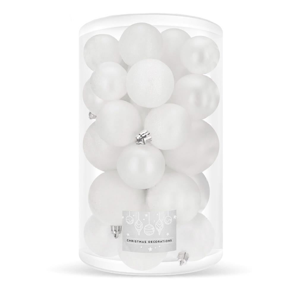 Set globuri de Craciun, 30 bucati, 3 modele, 4/5/6cm, alb [1]